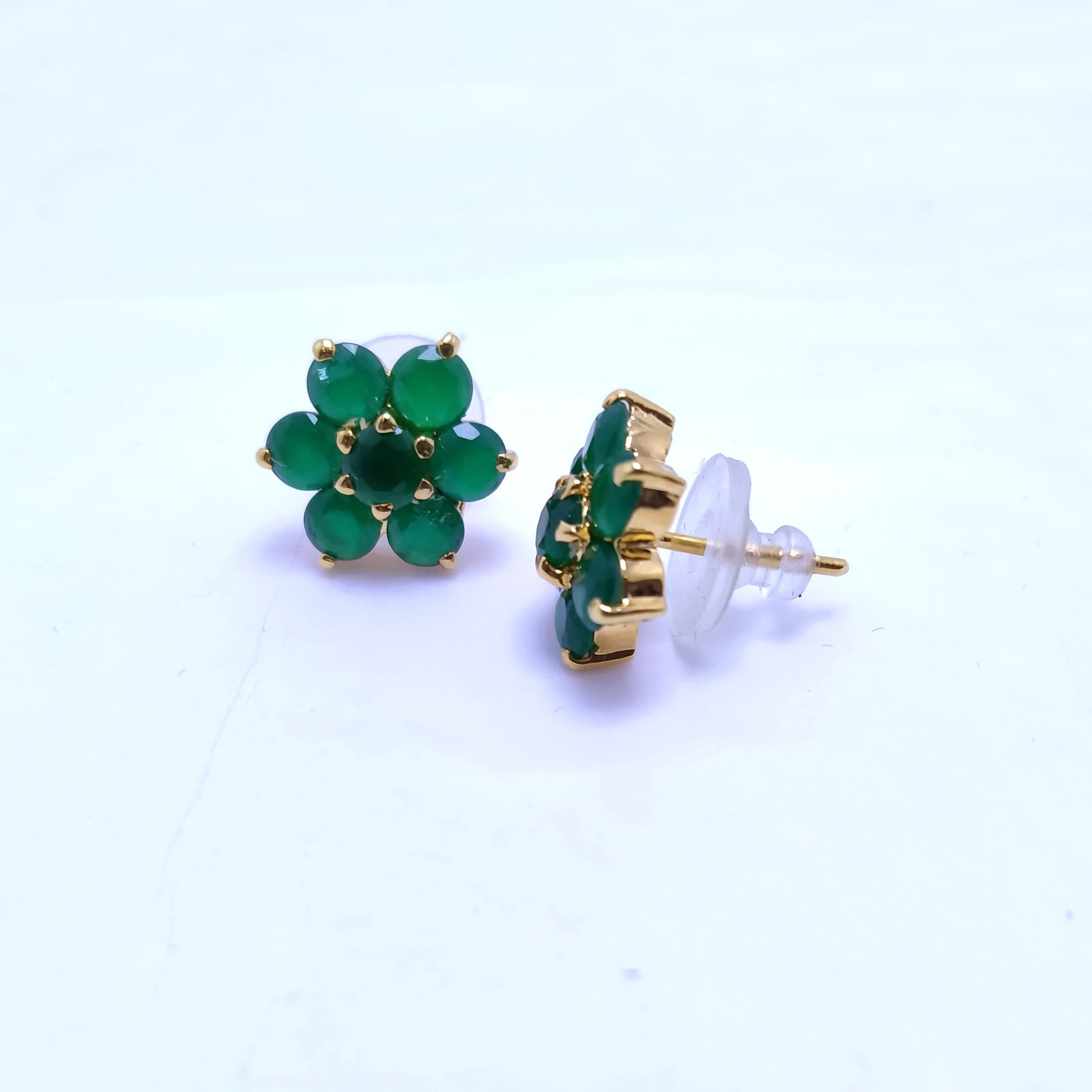 Flower Studs with Feroza, Emerald, Ruby ,Pearls Stones. (925 Silver) - Image 4