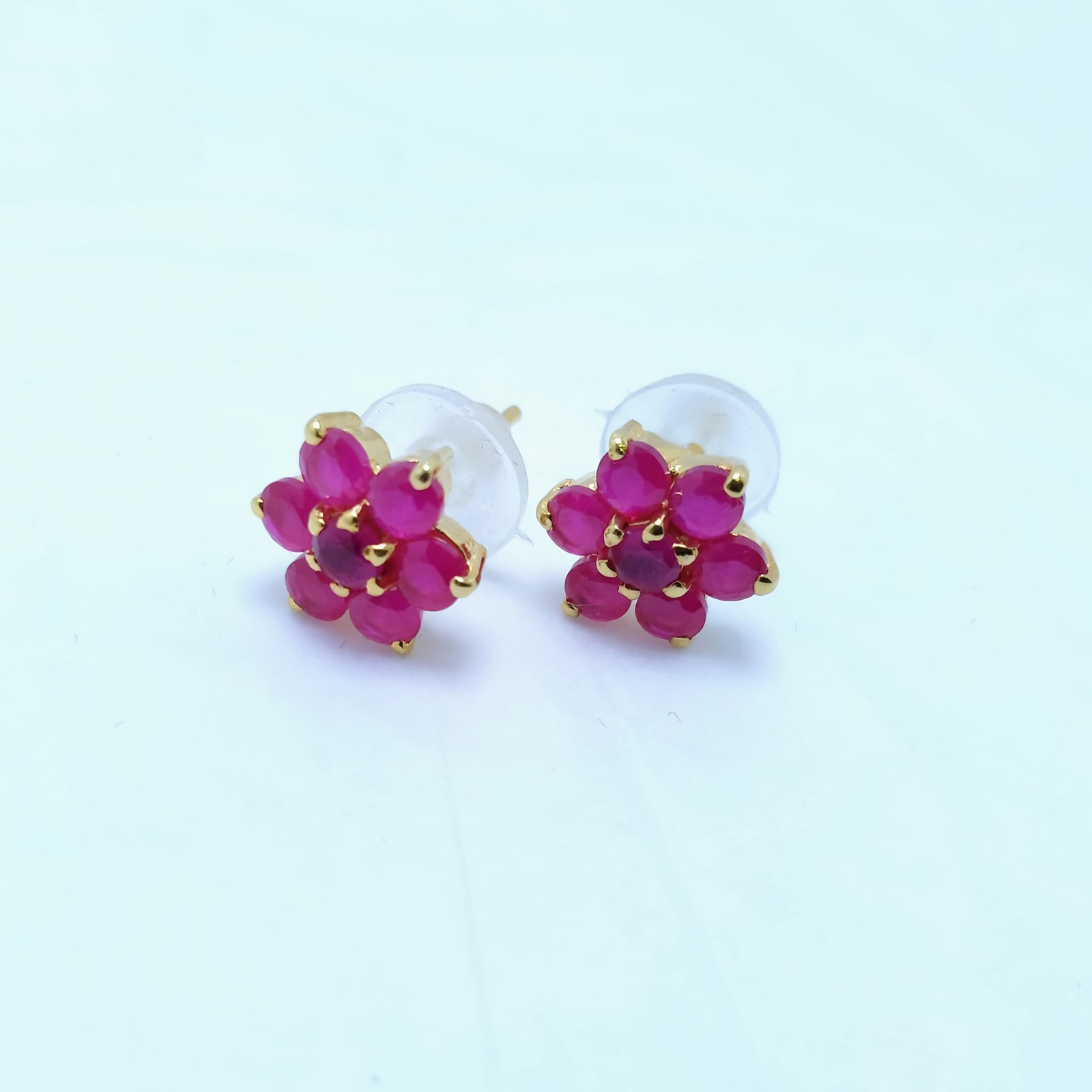 Flower Studs with Feroza, Emerald, Ruby ,Pearls Stones. (925 Silver) - Image 3