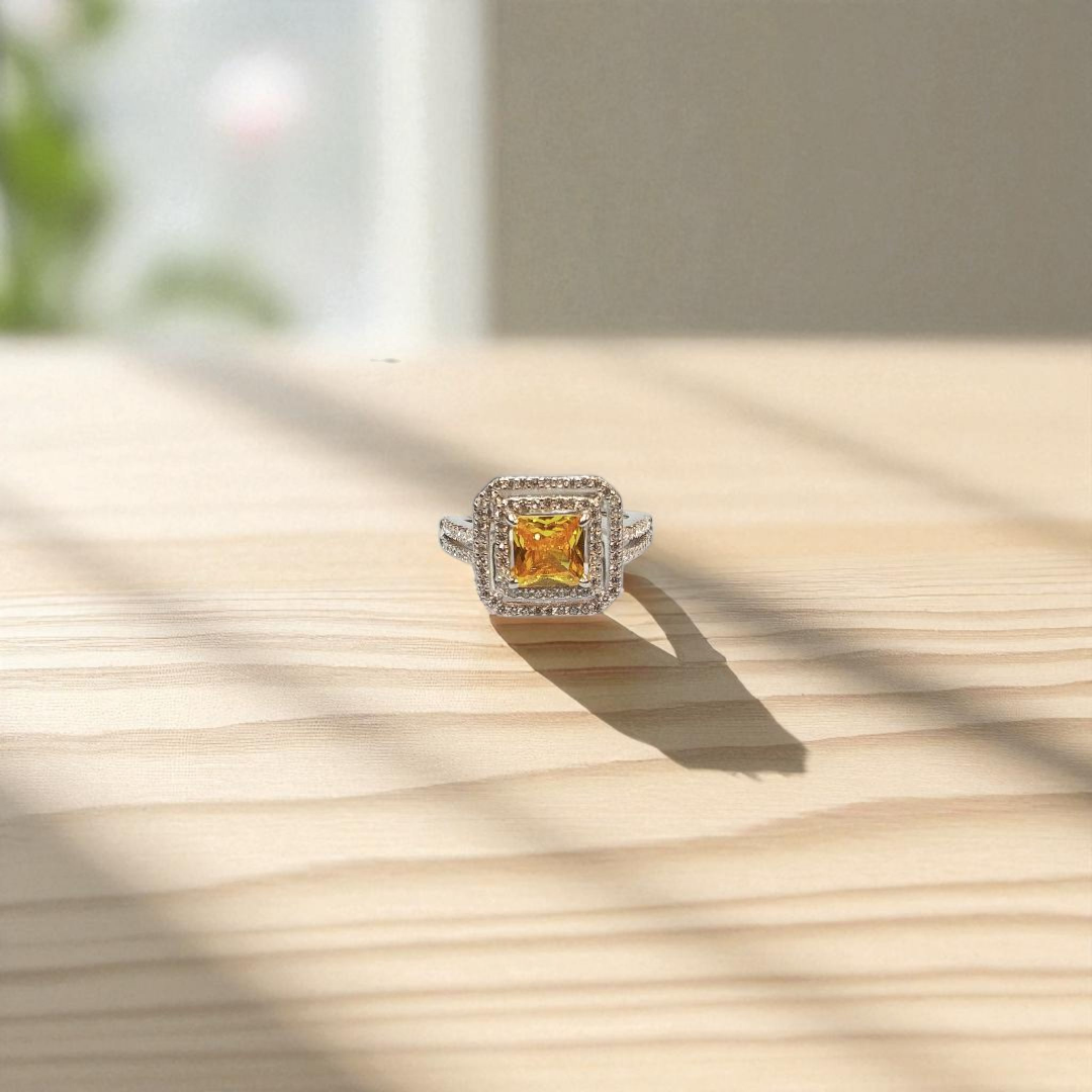 Radiant Yellow & Zircon Ring
