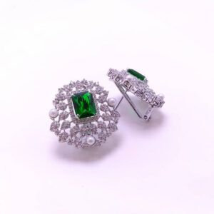 White Gold Plated Tops Pair with Zircons & green. (925 Silver)