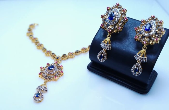 Gold Plated Necklace Set With colored Zircons (925 Silver)