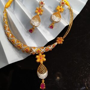 Gold Plated Necklace Set Sterling silver with premium quality of zircons and chetam