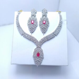 Silver diamond style necklace set with ruby stone and zircons silver plated