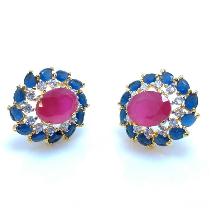 Gold Plated Ear studs with Sapphire and Chetum. (925 Silver)