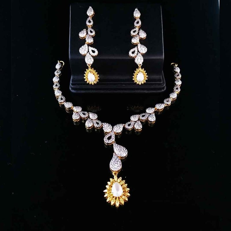Gold Plated Necklace set With Real Pearls and Zircons