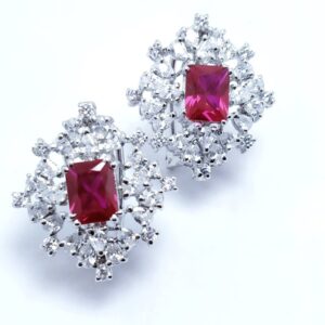 Tops Pair with Zircons and synthetic Ruby. (925 Silver)