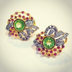 Tops Pair with Peridot and Ruby Colour and Gold Plated. (925 Silver)