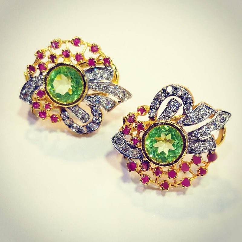 Tops Pair with Peridot and Ruby Colour and Gold Plated. (925 Silver)