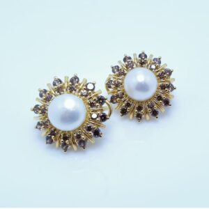 Round Shape Tops Pair with Real Pearl. (925 Silver)