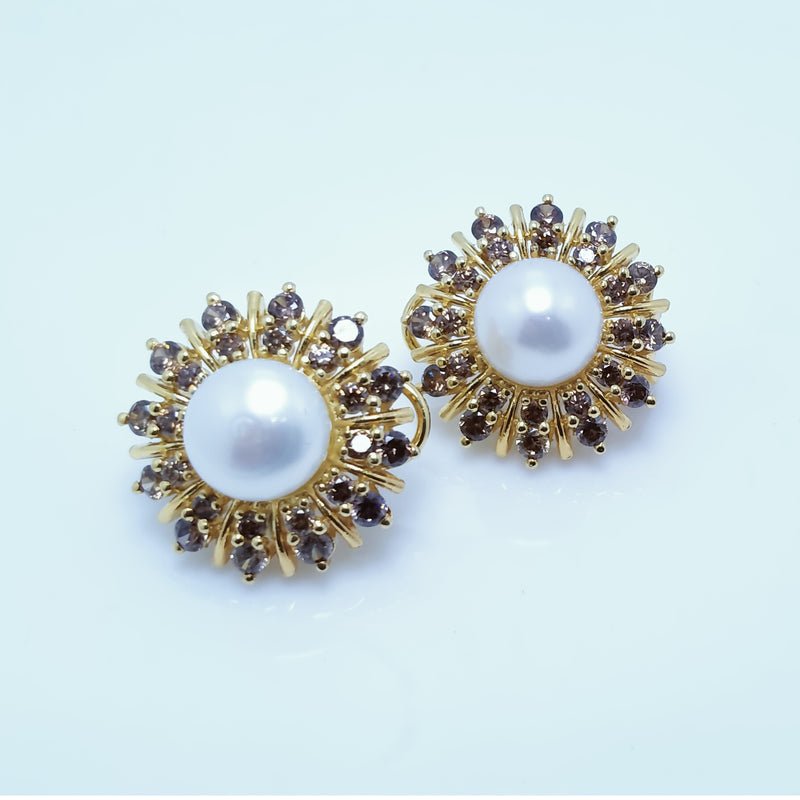 Round Shape Tops Pair with Real Pearl. (925 Silver)