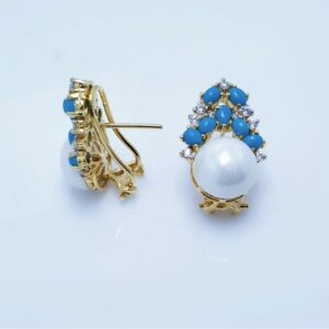 Tops Pairs with Real Pearls and Feroza. (925 Silver)