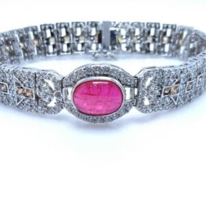 Silver Premium Quality Bracelet with Synthetic Ruby Champion and P Zircons