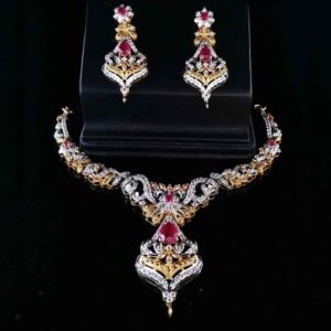 Gold Plated Necklace set With Chetam And Zircons.