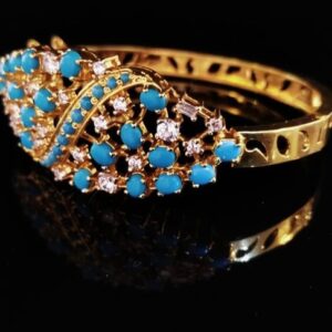 Gold Plated Bracelet with Feroza and Zircons. (925 Silver)