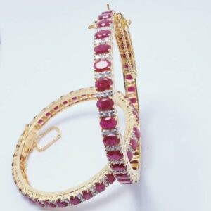 Gold Plated Bangles pair with Ruby and Zircons. (925 Silver)