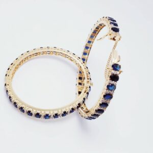 Gold Plated Bangles Pair with Blue Sapphire and Zircons. (925 Silver)