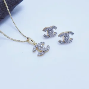 Chanel Gold Plated Necklace Set With Premium quality of Zircons.925 Silver