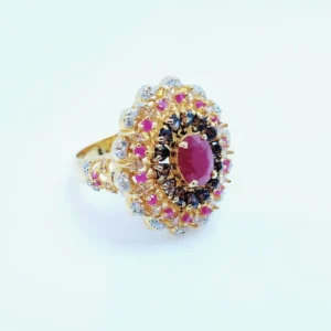 Gold Plated Ring with Colored Zircons. (925 Silver)