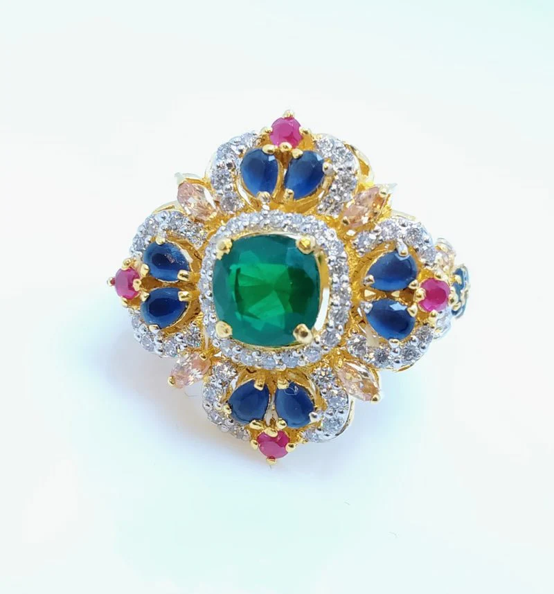Gold Plated Ring with Colored Zircons.