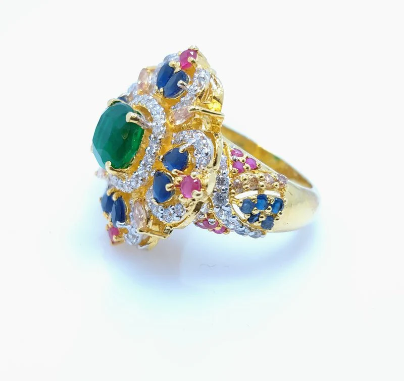 Gold Plated Ring with Colored Zircons. - Image 2