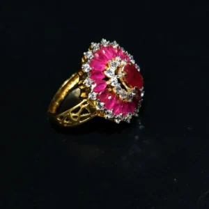 Gold Plated Rosé flower Ring With Zircons And Red Chetam