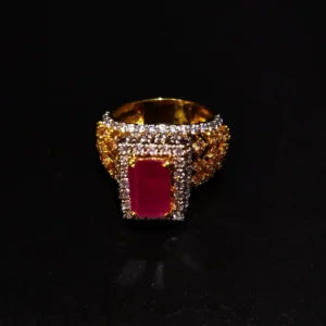 Gold Plated Ring With Zircons & Red chetam 925 Silver.