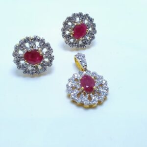 Gold Plated Jewelry Pendant Set Ruby and Zircons. (925 Silver)