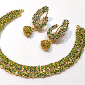 Gold Plated Necklace Set with Green & Blue Zircons. (925 Silver)