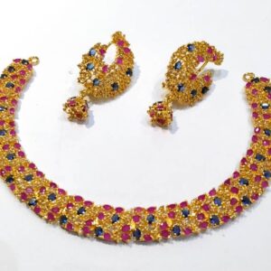 Gold Plated Necklace Set with American Zircons. (925 Silver)