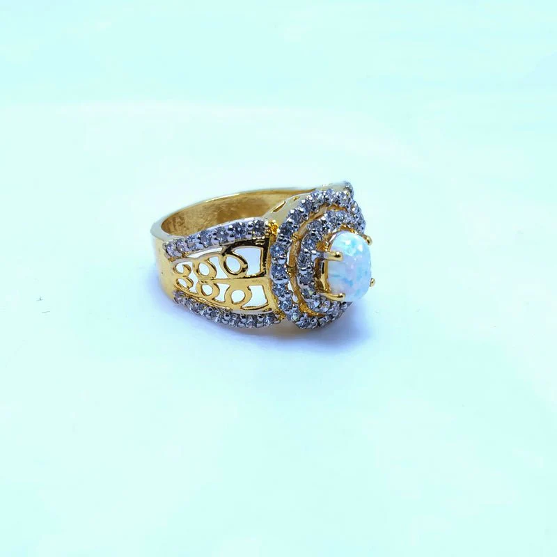 Gold Plated Ring with Opal Stone & American Zircons (925 Silver)
