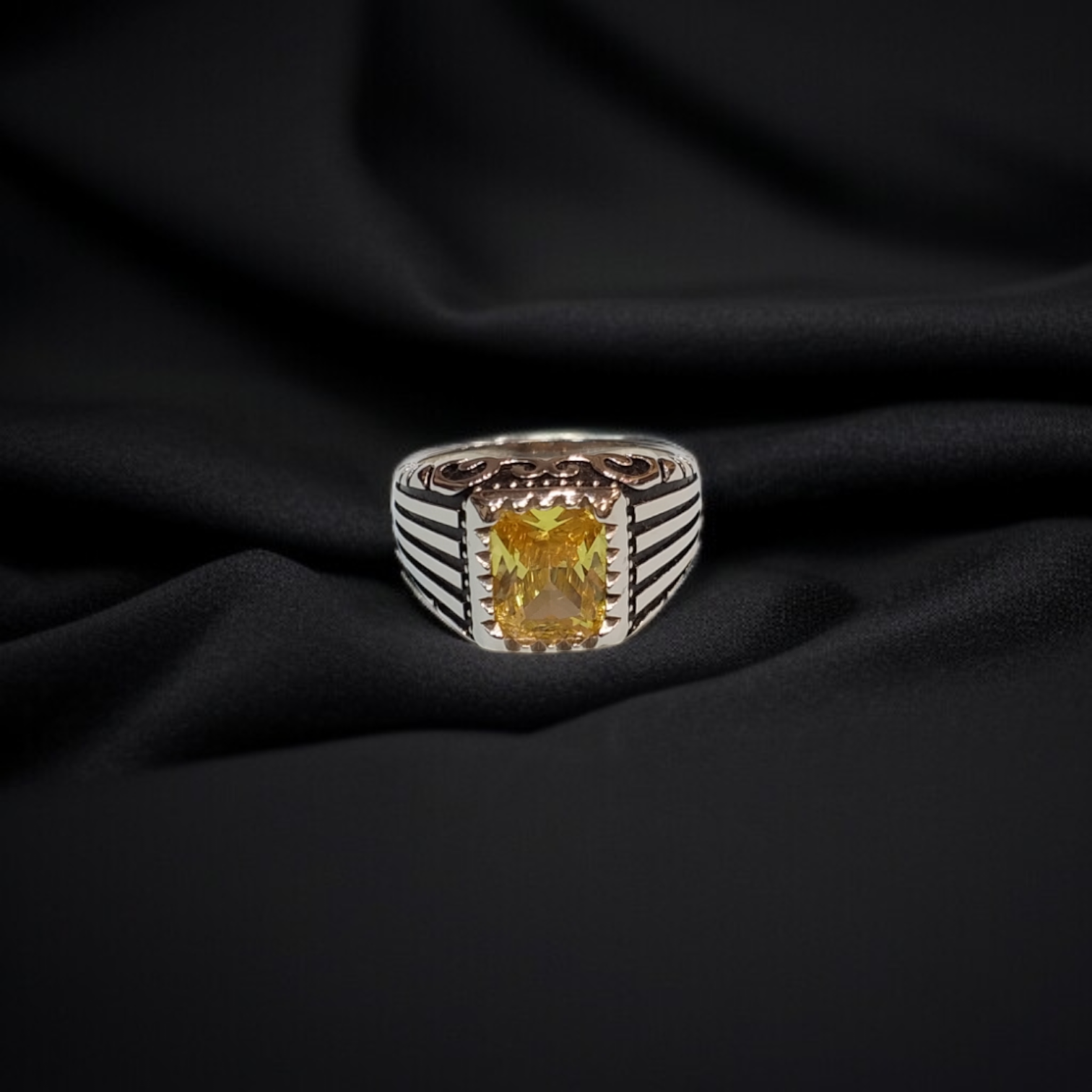 Silver Ring With Yellow Zircon