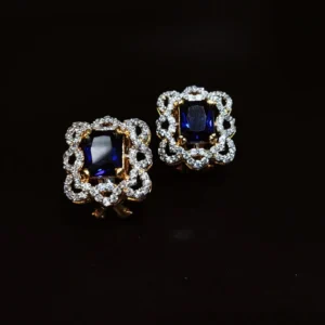 Rectangular Blue Sapphire Gold plated Tops 925 Silver
