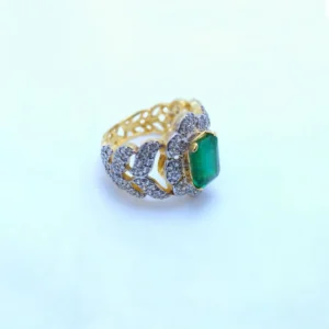 Ring with Emerald cut & Zircons Gold Plated.