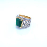 Gold Plated Ring with Zircons and Jade Stone