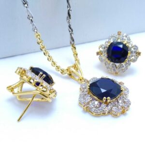 Silver Pendant Set With Blue sapphire & Zircons 24kt Gold plated