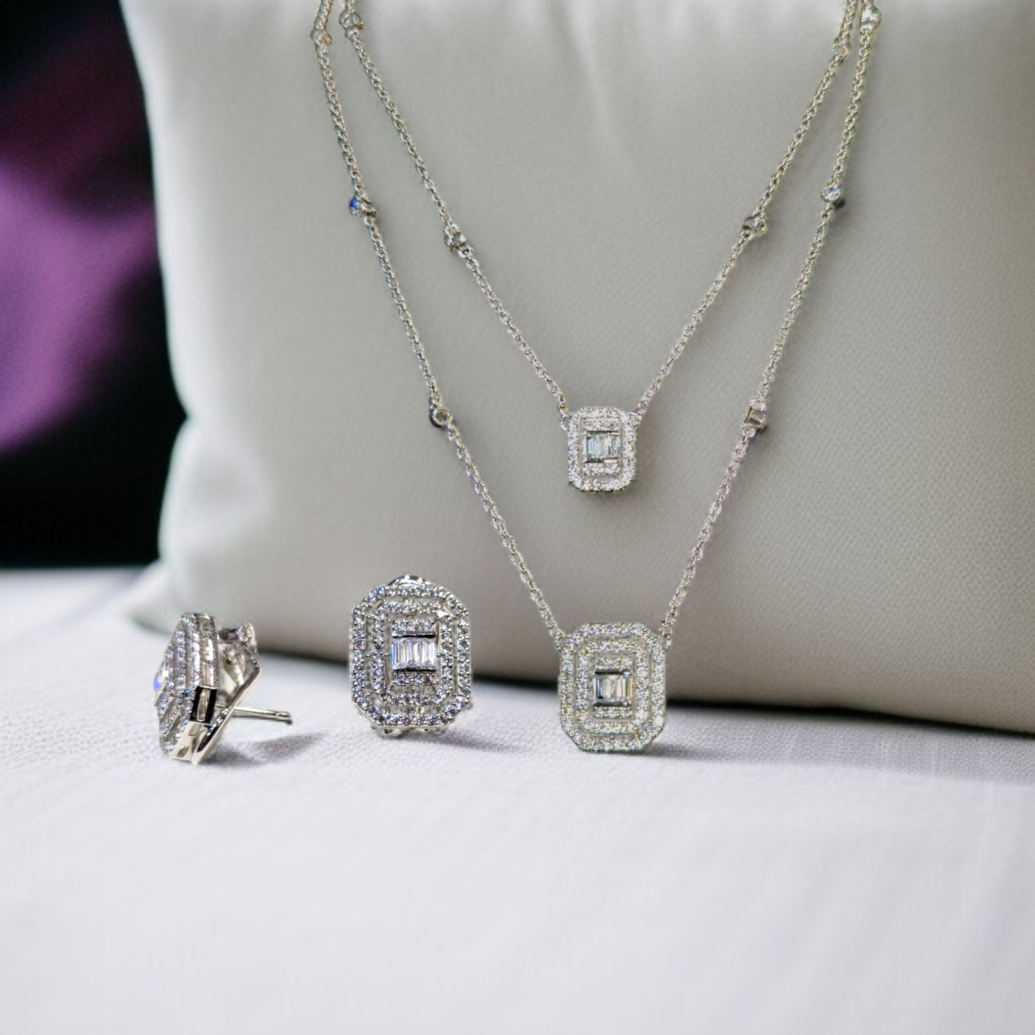 Zircon Cluster Pendant Set with Chain