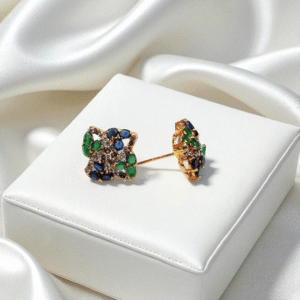 Gold Plated Tops Pair with Blue, Green & Zircons.